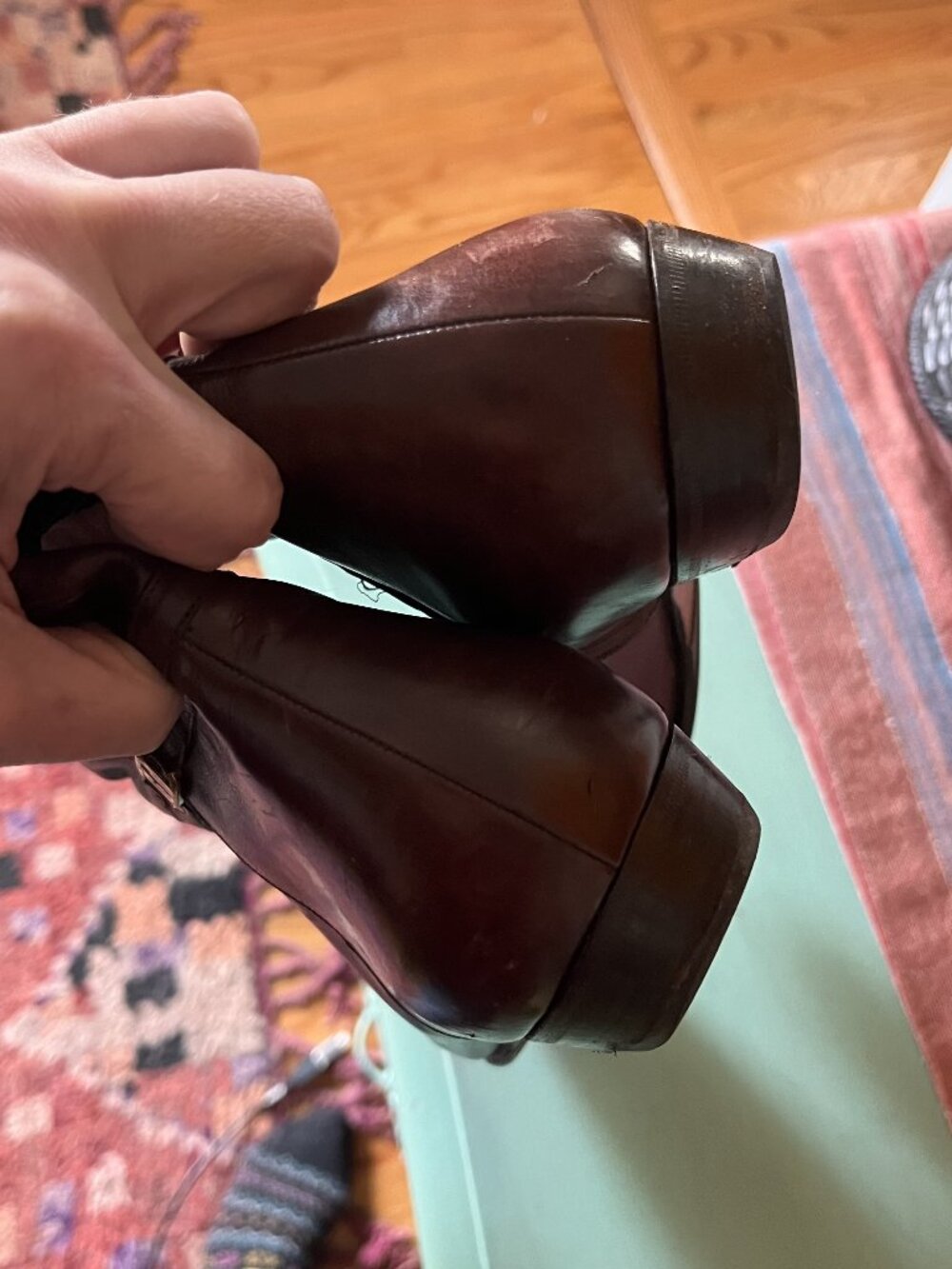 Vintage Ferragamo Low Heel Knee High Riding Boots Brown / Burgundy 9M - Picture 3 of 10